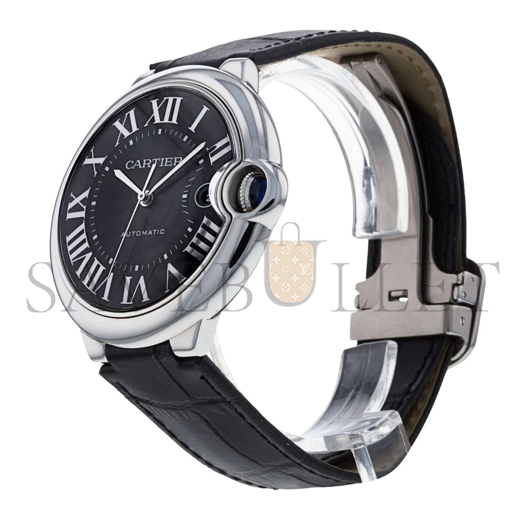 CARTIER BALLON BLEU SERIES BLACK LEATHER STRAP 42MM WATCH WSBB0003